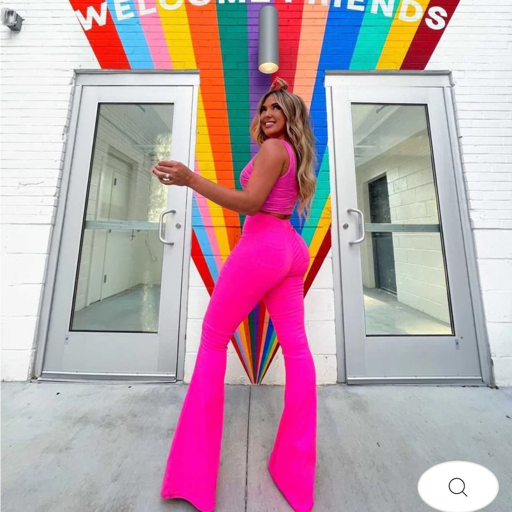 Bright Pink New Stretch Bellbottom Jeans